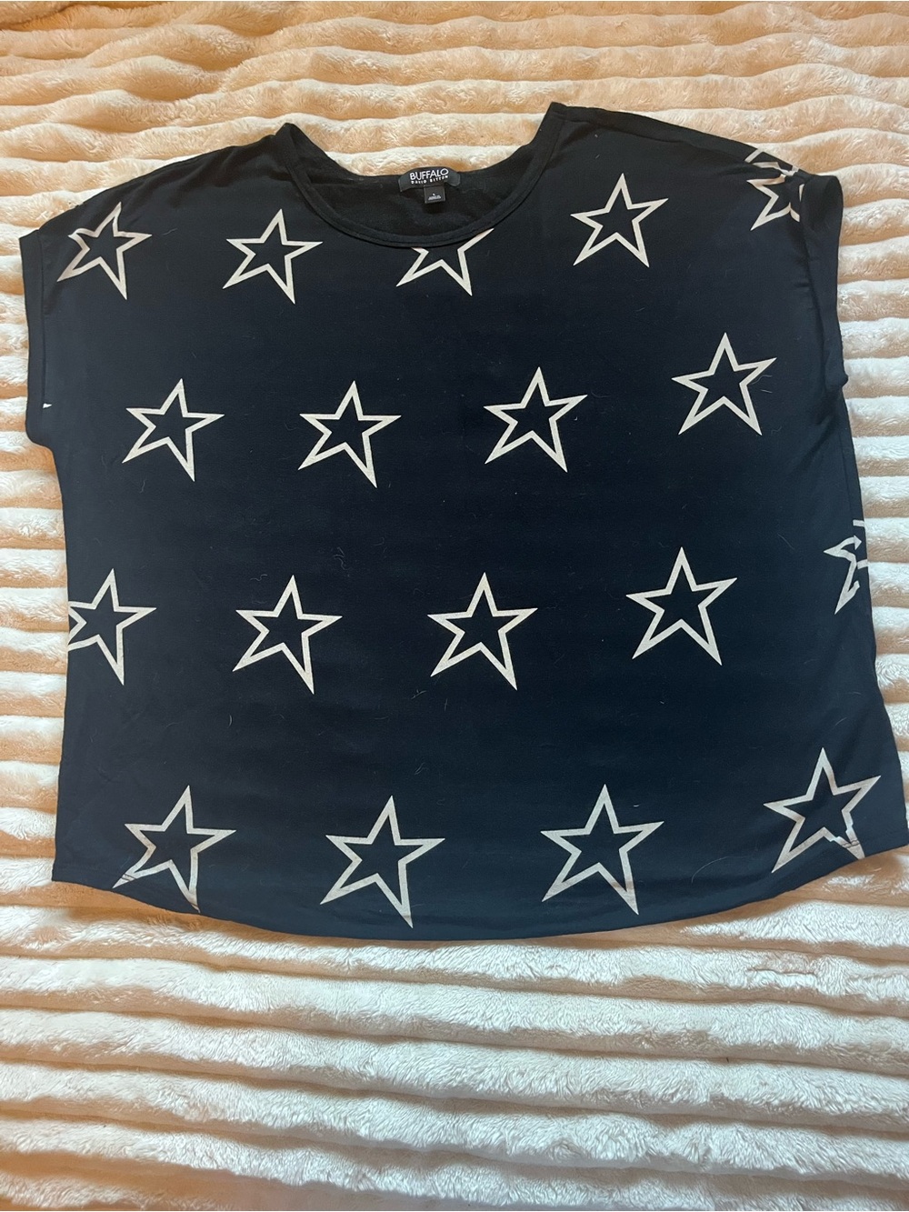 Buffalo David Bitton Black Sleeveless Cap Sleeve Top with White Star Print